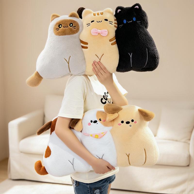 Pet-Themed Cat and Dog Hugging Pillow: Cozy Sofa and Bedroom Back Cushion with Adorable Multi-Pet Design