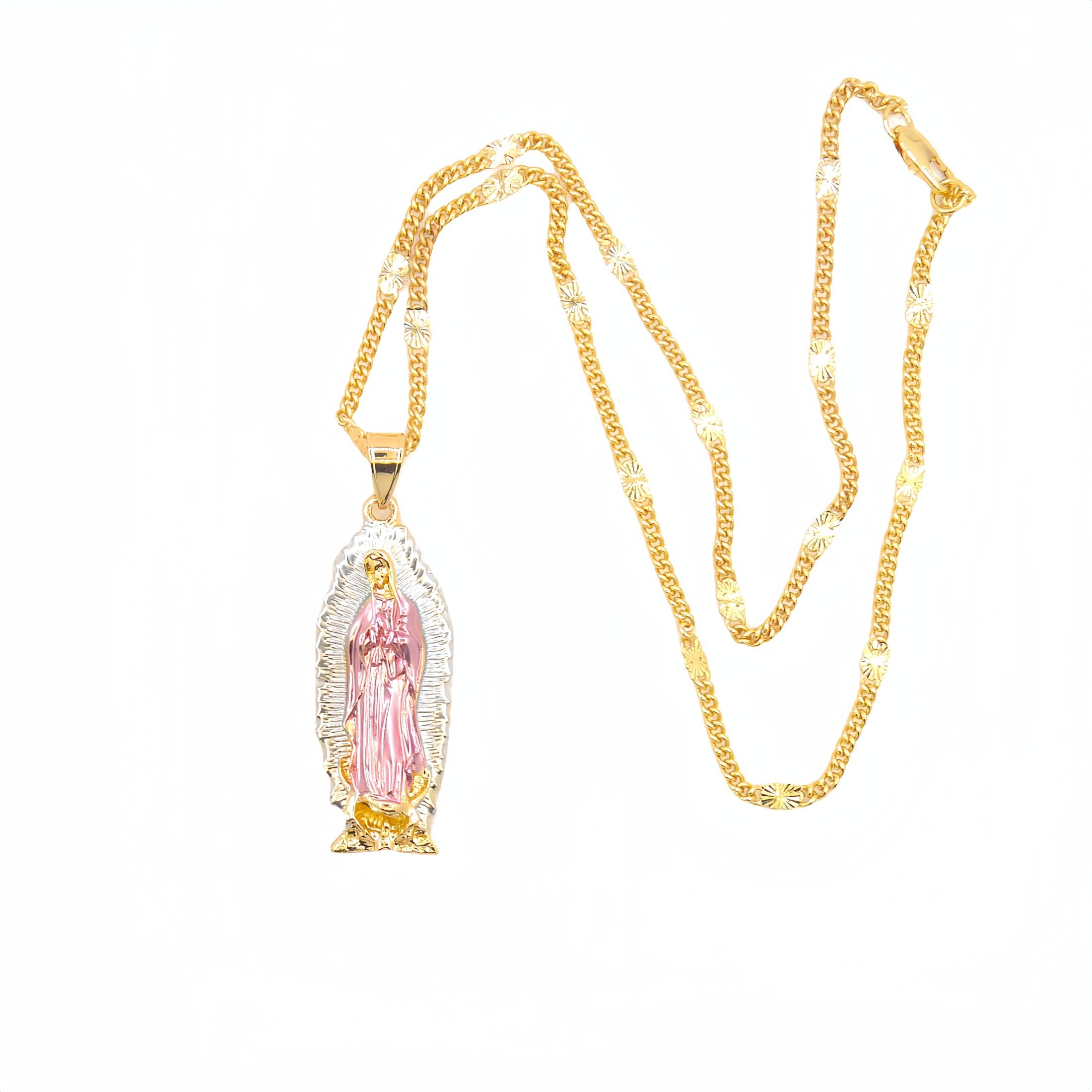 Gold Plated Painting Virgin Mary Mama Pendant/Amulet Religious Jewelry Virgen de guadalupe Virgin Mary Necklace