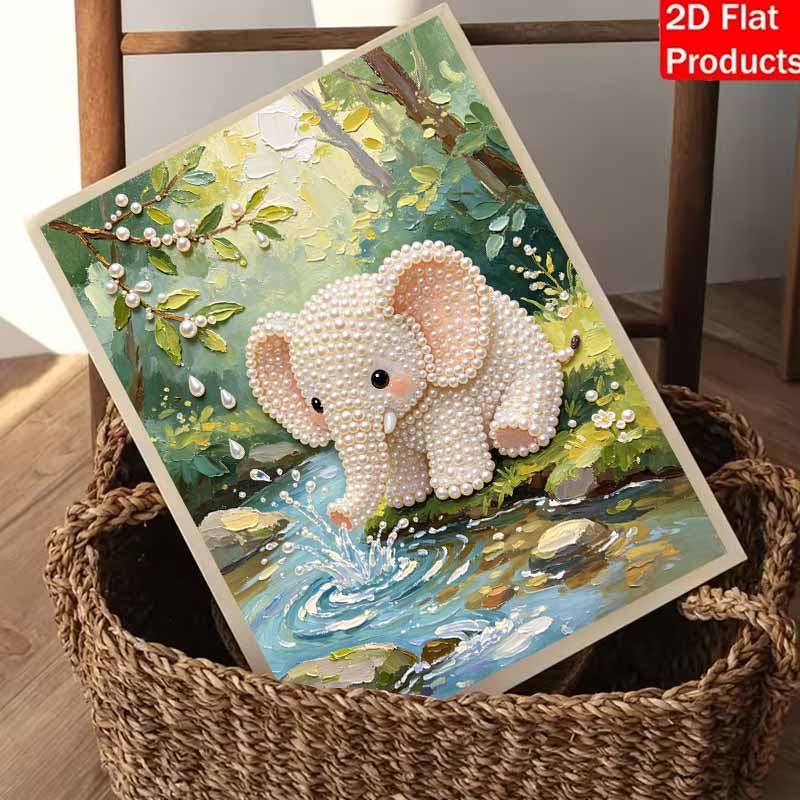 Elephant pearl painting handmade DIY 5D creative ornaments living room home decoration painting nature forest river water splash.