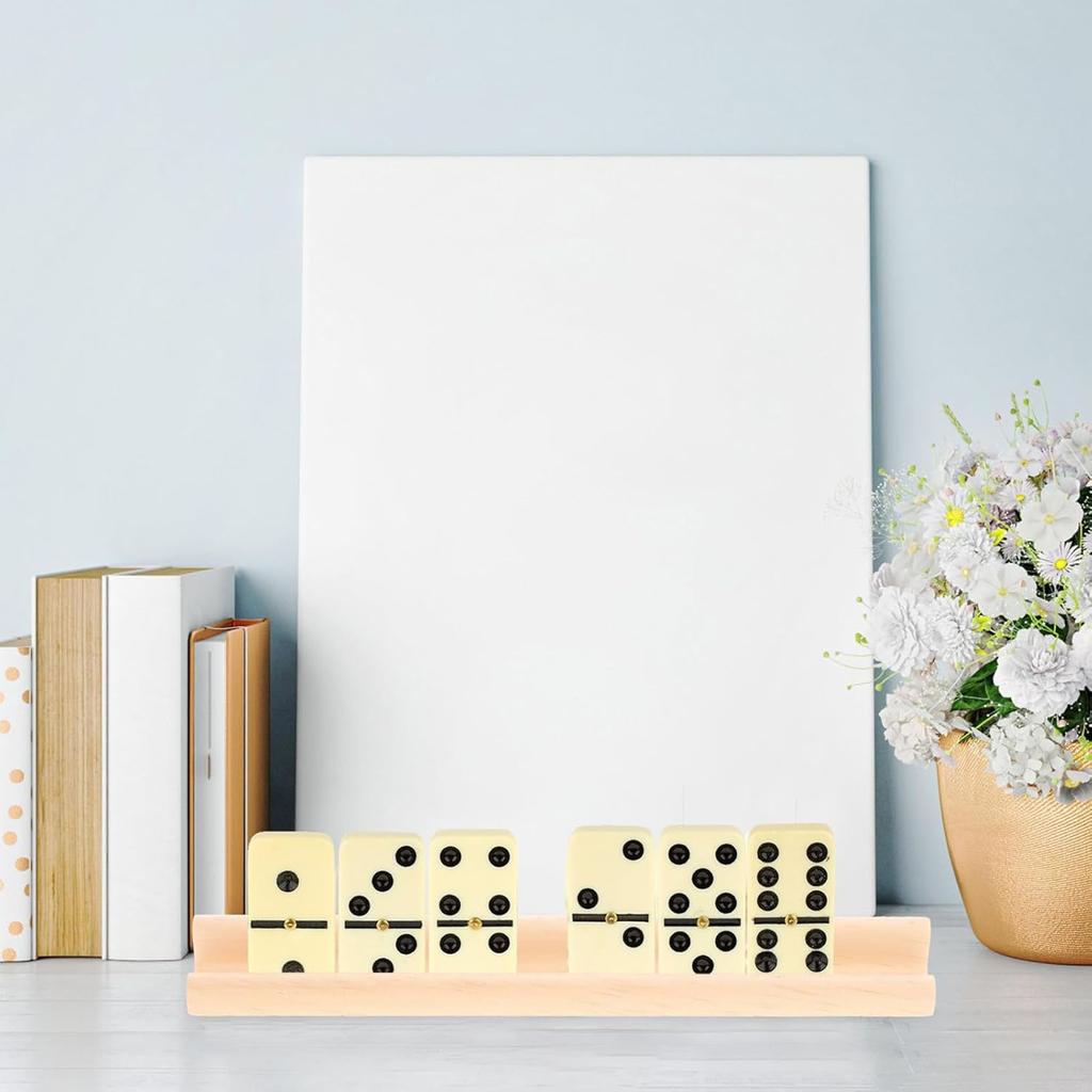 TOYANDONA Wooden Domino Trays, Set of 4 Mexican Train Domino Trays Racks Wooden Domino Tile Holders for Classic Board Games Dominoes Accessories