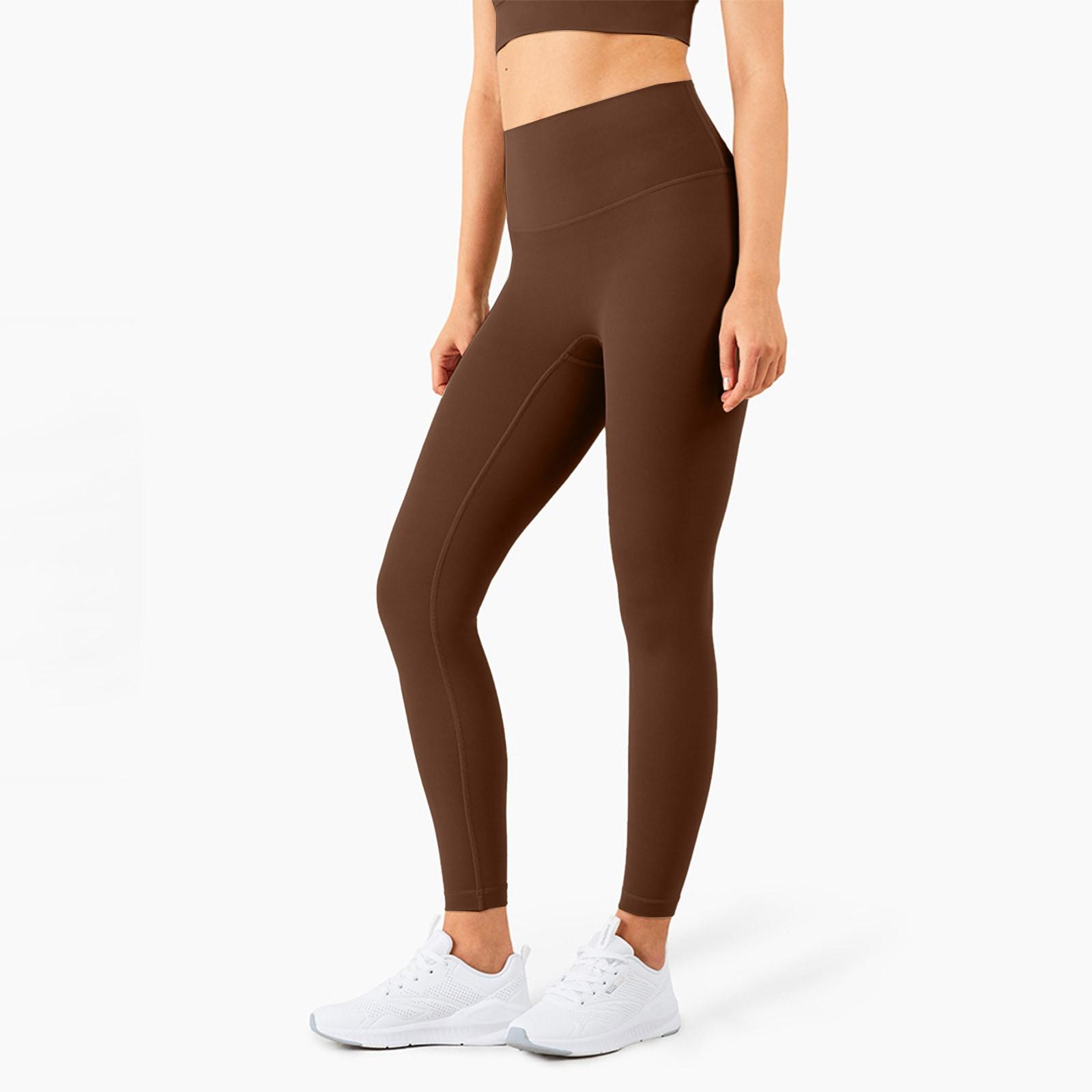 

Штаны для йоги без смущающих линий, спортивные штаны для фитнеса, обтягивающие персиковые штаны с высокой талией, телесного цвета, штаны для йоги для женщин S коричневый