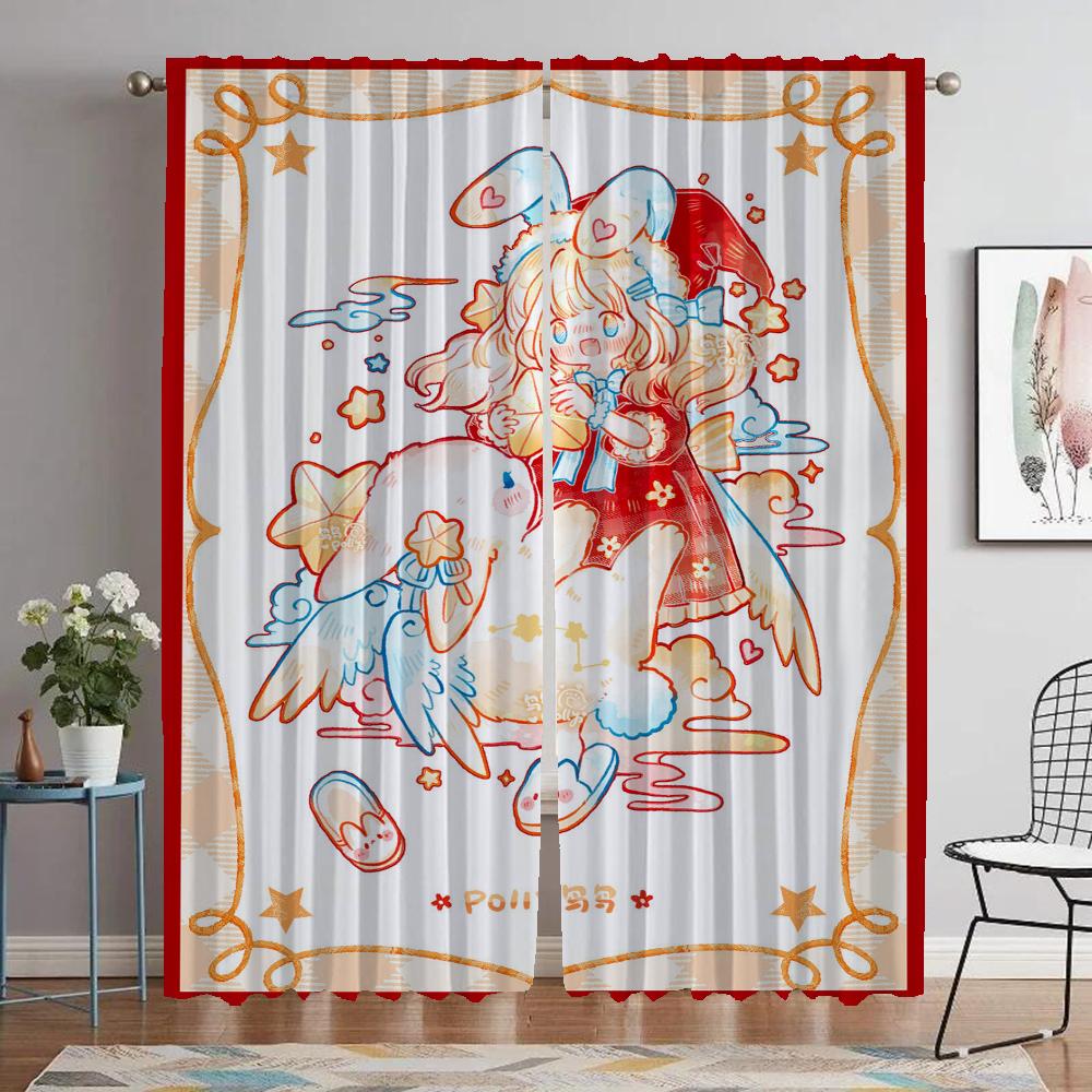 God Jul Myggnät för Vardagsrum Heminredningsgardiner 2 Delar Mörkläggningsgardiner Rullgardiner Tyg för Sovrum