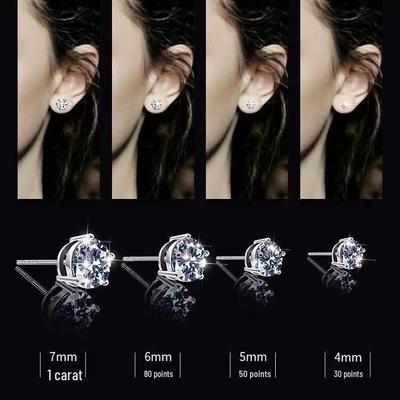 Unisex Four-Claw Zircon Stud Earrings In 3-8mm Sizes