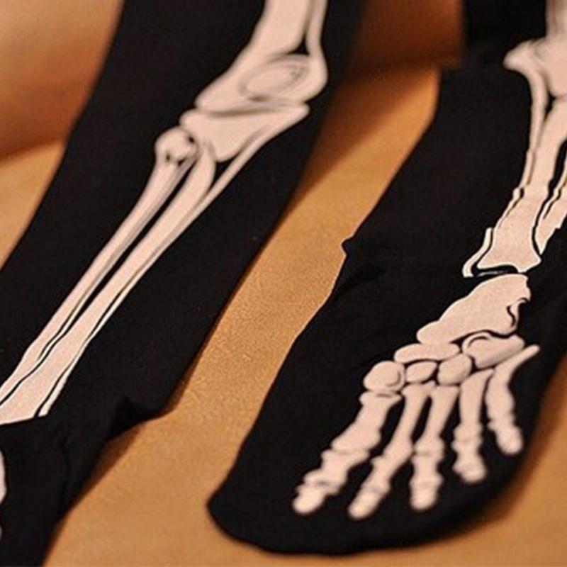 Women Horror Skeleton Bone Printed Tights Scary Terror Skull Halloween Themed Novelty Party Sexy Stockings Pantyhose