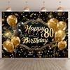 1 Pancarta Decorada Feliz Cumpleaños - Tema Aniversario 80 Negro Dorado adecuada para todas las ocasiones/celebraciones festivas/adultos