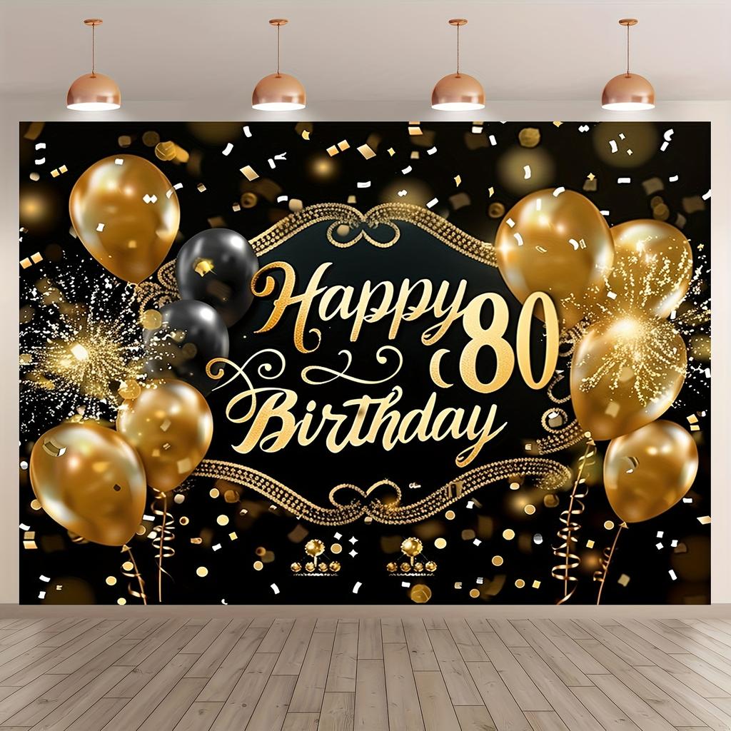 1 Pancarta Decorada Feliz Cumpleaños - Tema Aniversario 80 Negro Dorado adecuada para todas las ocasiones/celebraciones festivas/adultos