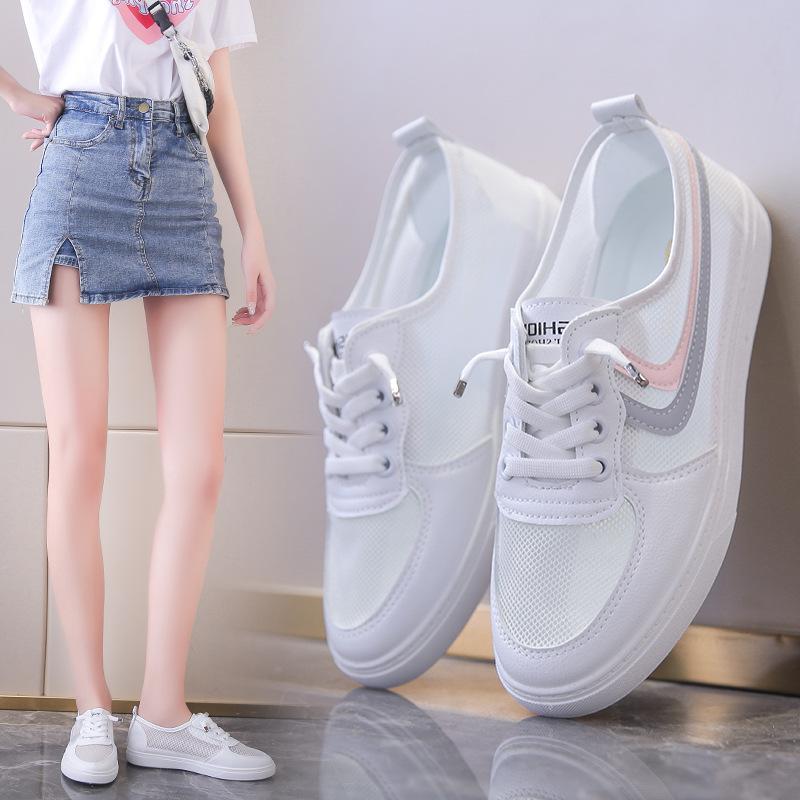 

Летняя женская сетчатая обувь Модные и универсальные кроссовки Повседневная дышащая и удобная плоская белая обувь 40 розовый