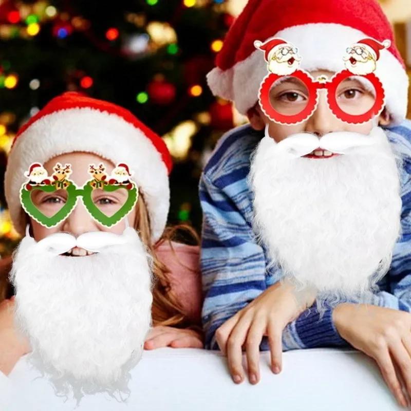 1/11PCS Santa Claus Beard Xmas Simulated Beard White Beard Decorative Christmas Cosplay Costume Prop Xmas Party Decor Supplies
