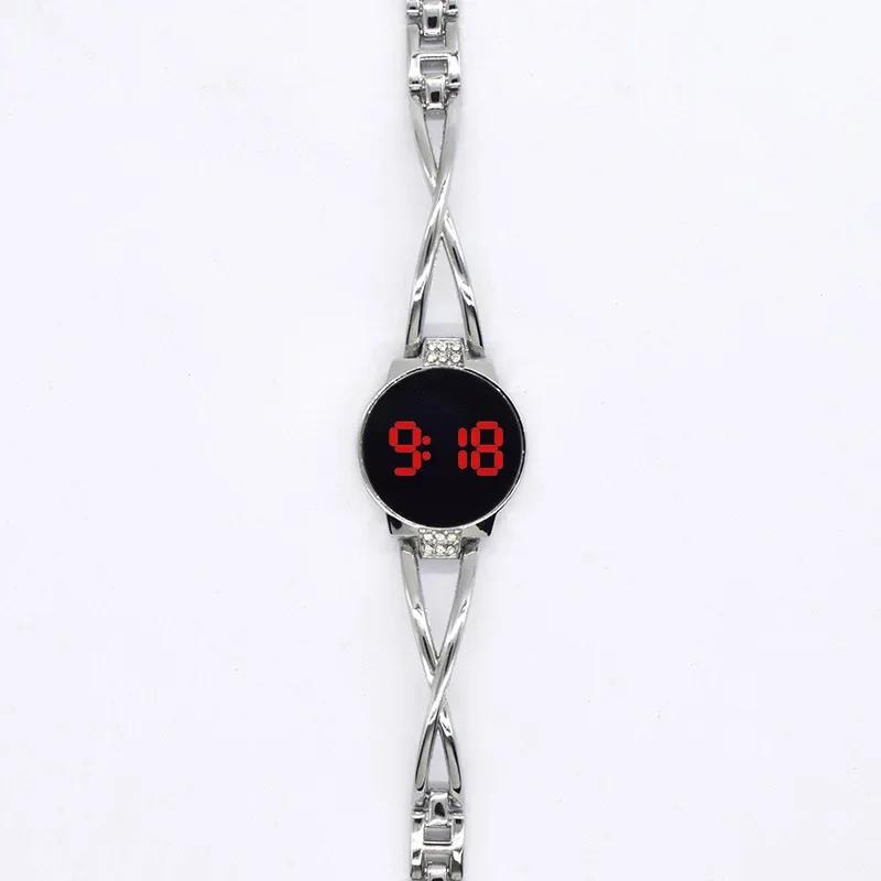 

Светодиодные модные часы для женщин с сенсорным экраном, женские часы с электронным студенческим браслетом на стальном ремешке, часы в простом стиле