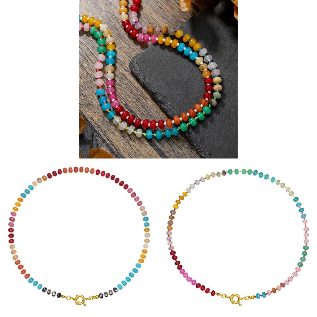 Natural Stone Colorful Beaded Necklace With Stainless Steel Chain For Women