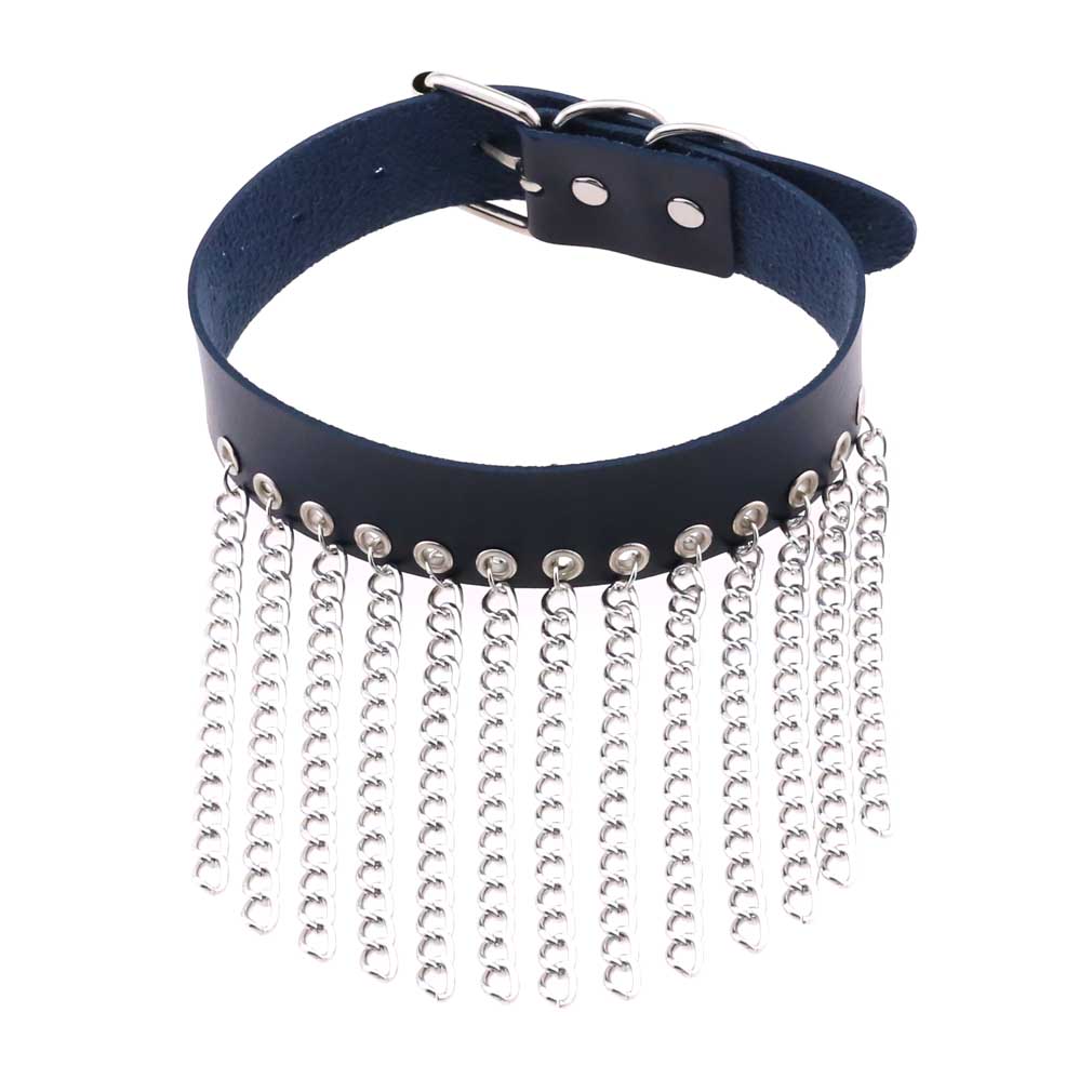 Hip Hop Non Mainstream Punk Leather Men Women Collar Personality Metal Tassel Necklace Clavicle Chain