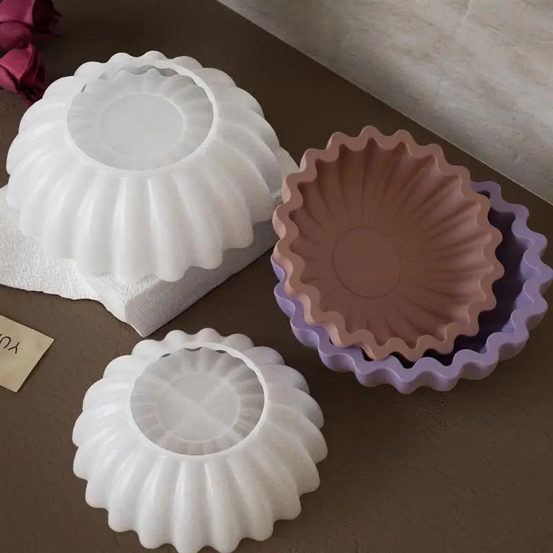 Top Quality Wavy Lace Bowl Shape Candle Cup Silicone Mold Cement Gypsum Aromatherapy Resin DIY Storage Bowl Flower Pot Home