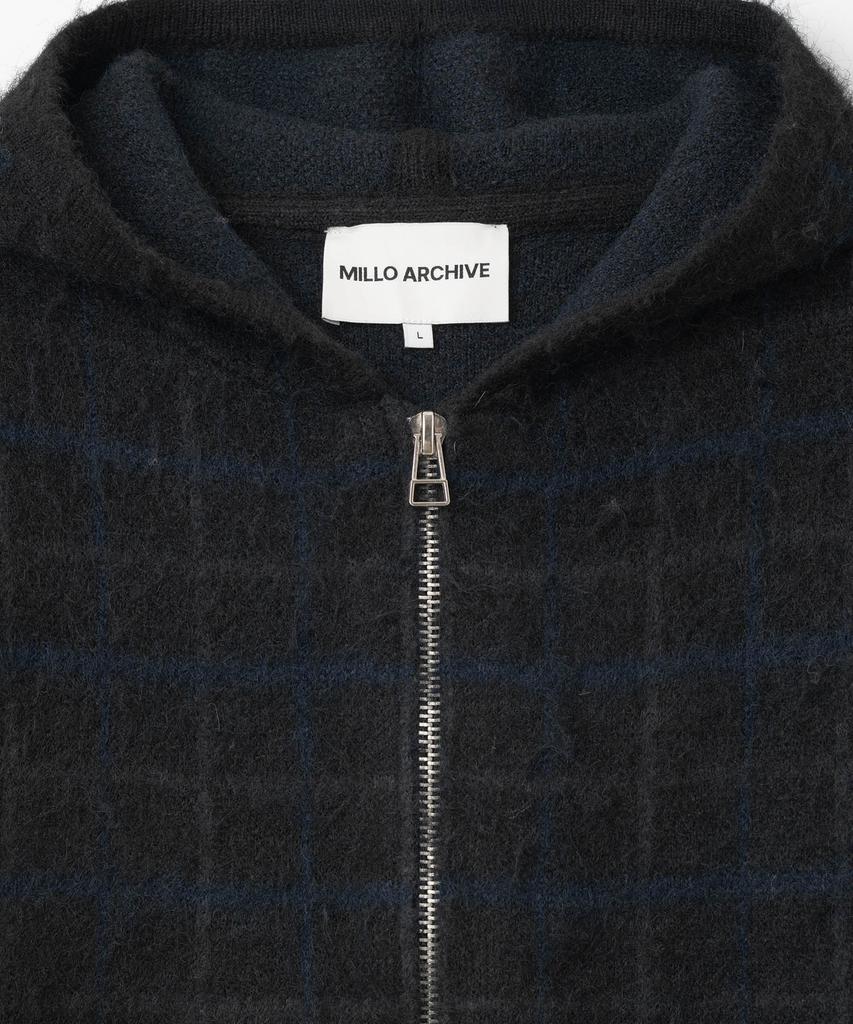 MILLO ARCHIVE Plaid Knit Zip-Up Hoodie [Black]