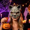 Realistic Cat Skeleton Prop Animal Skull Masque for Adults, Scary Half Face Transparent Vision Masque, Creepy Halloween Party Accessory Cosplay,