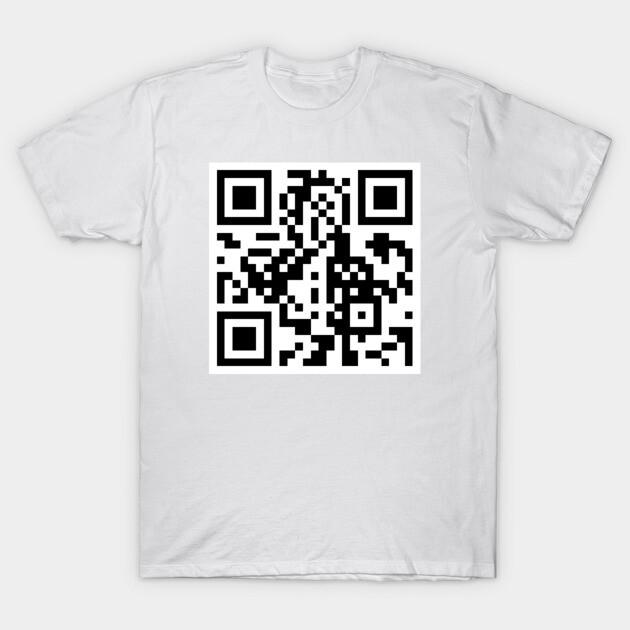 Asiatische Größe Herren Schwarzes T-Shirt mit Aufdruck Rick Roll Gif QR-Code No-Cut Print Baumwoll-T-Shirt