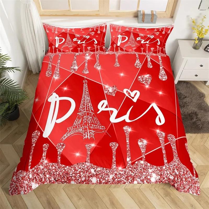 Eiffel Tower Duvet Cover Set Single Twin King For Kids Girl Teen Room Paris Bedding Set Microfiber Gradient Diamond Quilt Cover