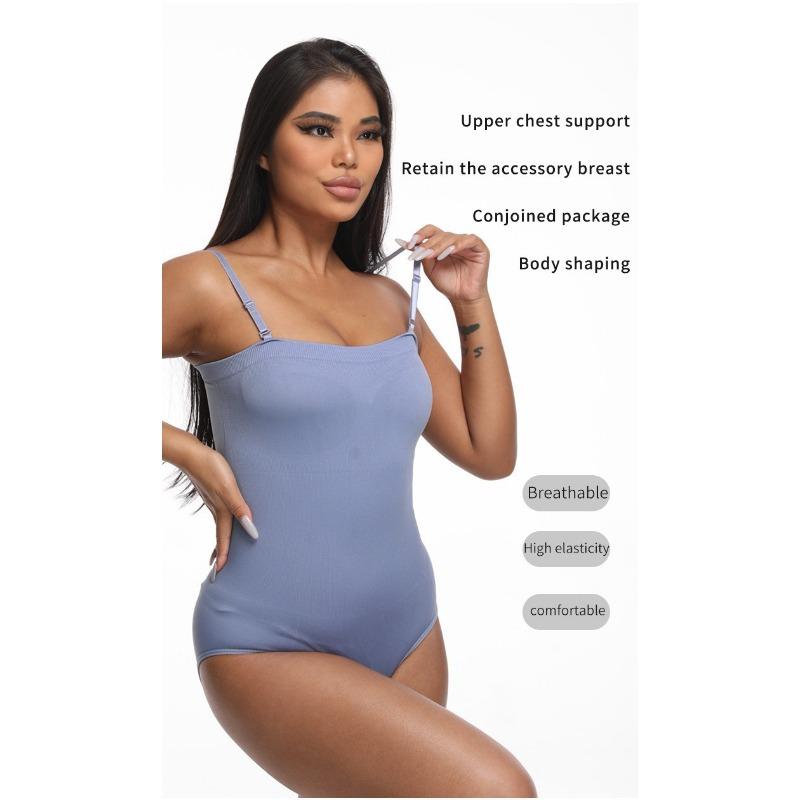 Solid Color Seamless Strappy One Piece Tummy Control Body Shaper For Women