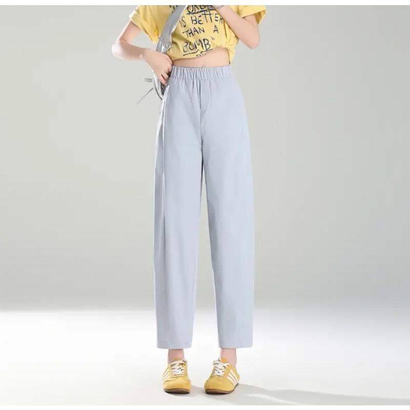 

New summer dopamine thin casual and thin foldable foot mouth contrasting color straight anti-wrinkle nine-point pants women XL светло-синий