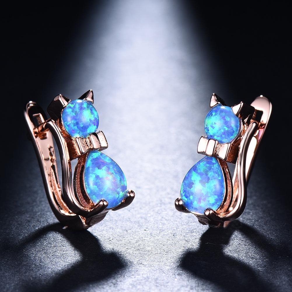 Japanese Korean Mini Creative Earrings Blue Cat Ear Buckle Small Cartoon Fashion