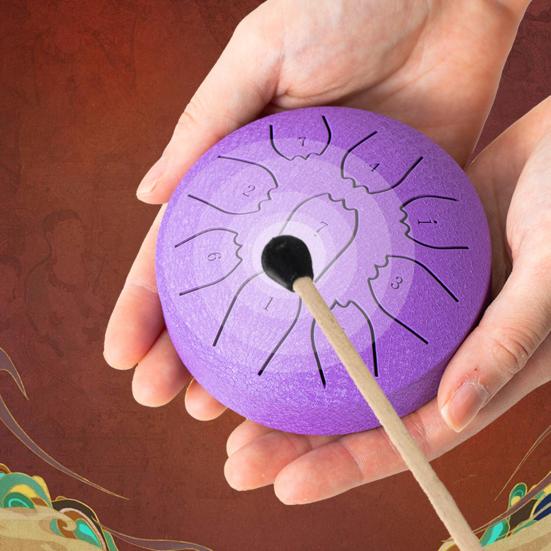 Steel Tongue Drum 4/6 Inch 8/9 Tone Rain Drum for Outside Garden Sound Healing Musical Instruments for Adults Kids Mini Handpan Drums for Meditation