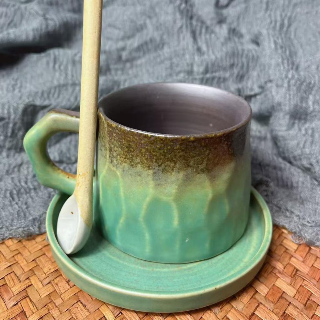 Vintage Ceramic Coffee Cup and Saucer Set Kiln Turner Craftsmanship Mug Stoneware Mug Home Restaurant Water Cup