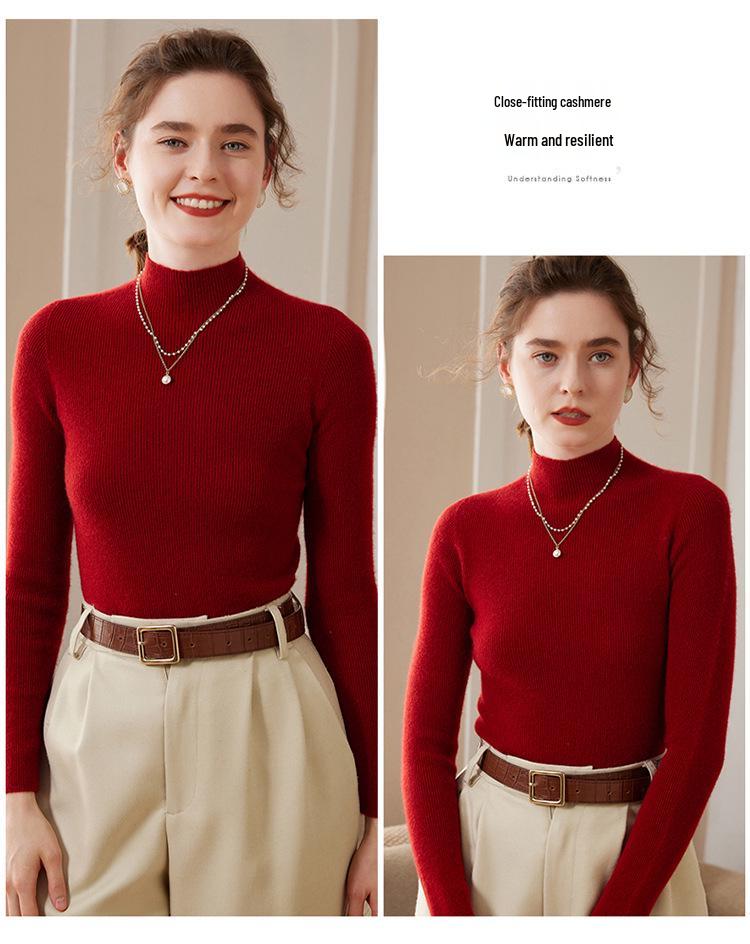 Women's Slim-Fit Cashmere Knit Long-Sleeve Base Layer: Warm, Comfortable, Soft, and Skin-Friendly