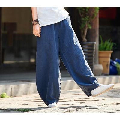 Women's Summer Large Size Wide Leg Loose Cotton and Linen Retro Casual Long Lantern Pants