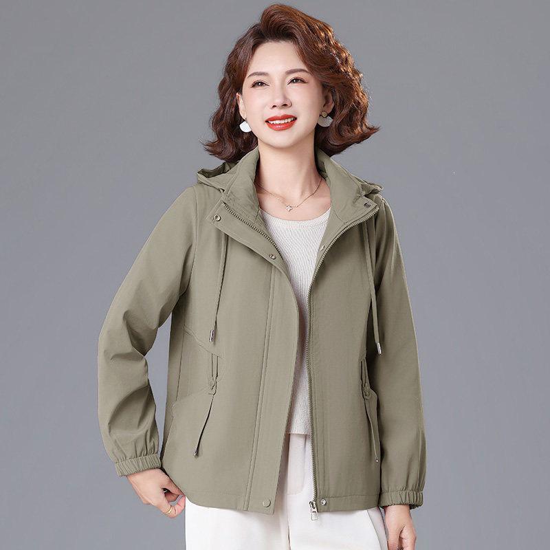 

Stylish Hooded Windbreaker: Elegant Plus-Size Coat for Middle-Aged & Elderly Women, Perfect for Mother’s Day XL (recommended for under 55 kg) хаки