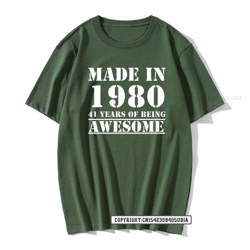 Grappig Gemaakt In 1980 41 Jaar Geweldig Zijn Verjaardag Print T-shirt Katoenen T-shirts Mannen Slim Fit Modieuze Tops Shirt