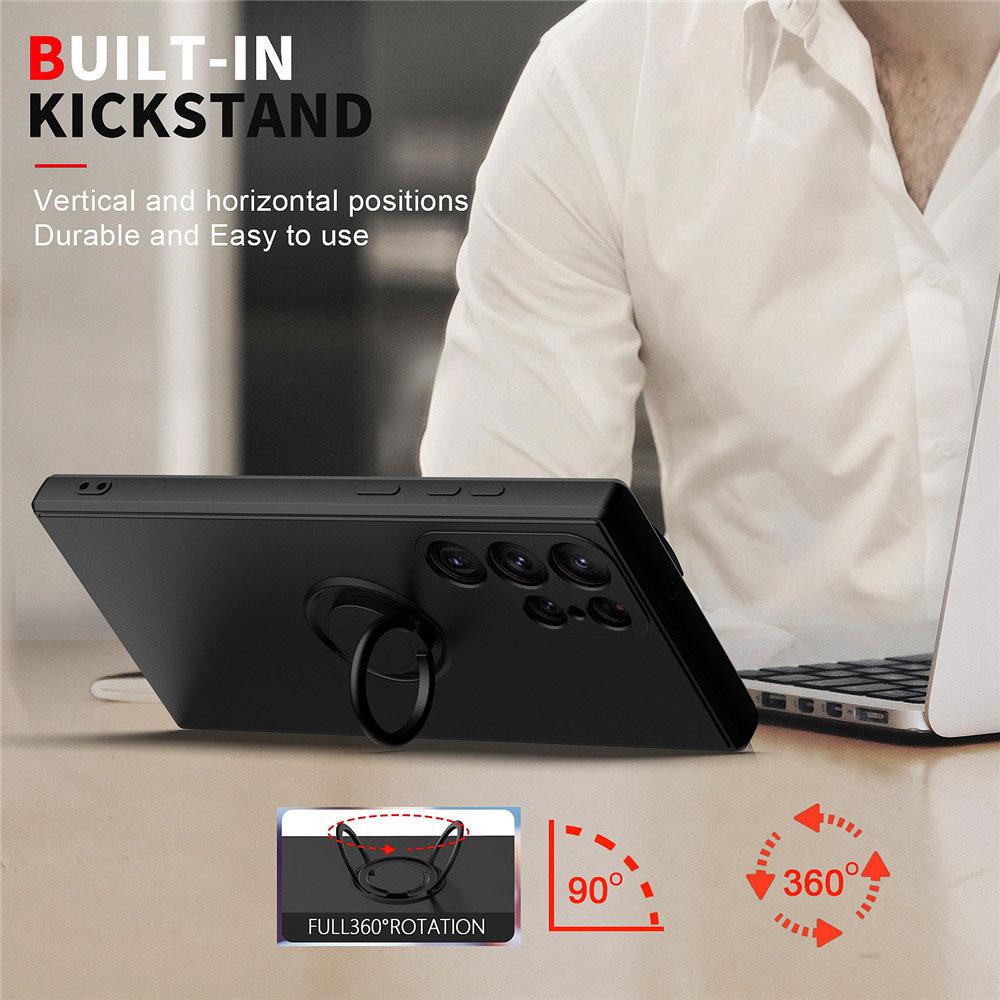 for Samsung Galaxy S24 S23 S22 S21 FE Plus Ultra Case Liquid Silicon Ring Holder Stand Cover Soft Shell Anti-fall NonSlip Fundas