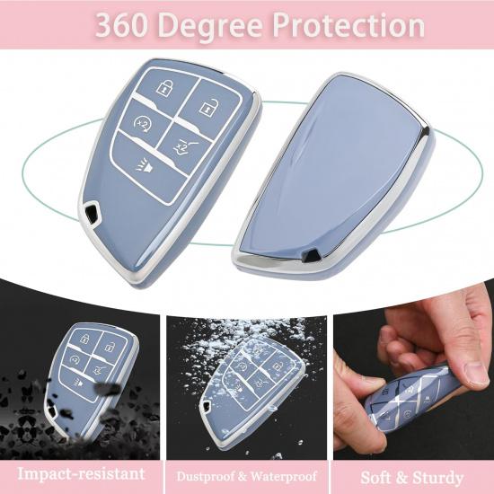 For Chevy Key Fob Cover - Soft TPU Protection Case With Keychain For -2025 Chevy Suburban Tahoe GMC Yukon Denali Silverado Buick Enclave Smart Remote