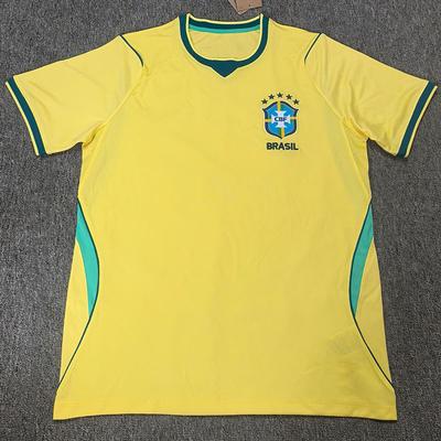 Mens Brazil Home Soccer Jersey Short Sleeve Football Uniform Bamboo Fiber Sportswear