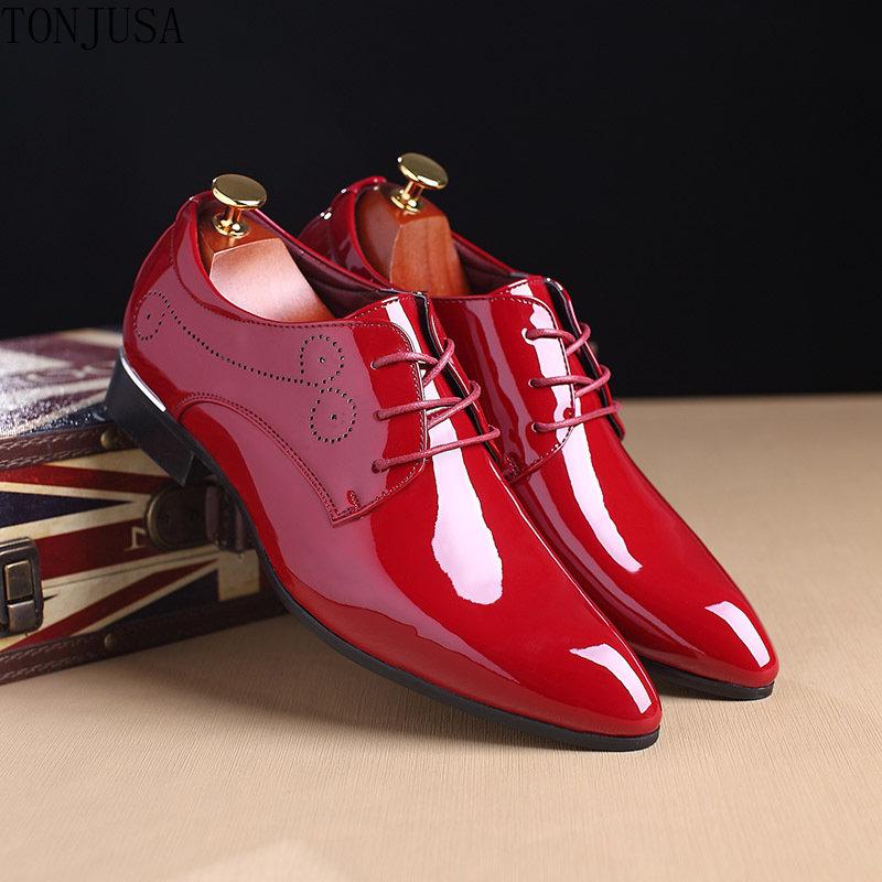 Men's Business Banquet Shiny Leather Shoes Leather Shoes Pointed Lace Fashion Shoes