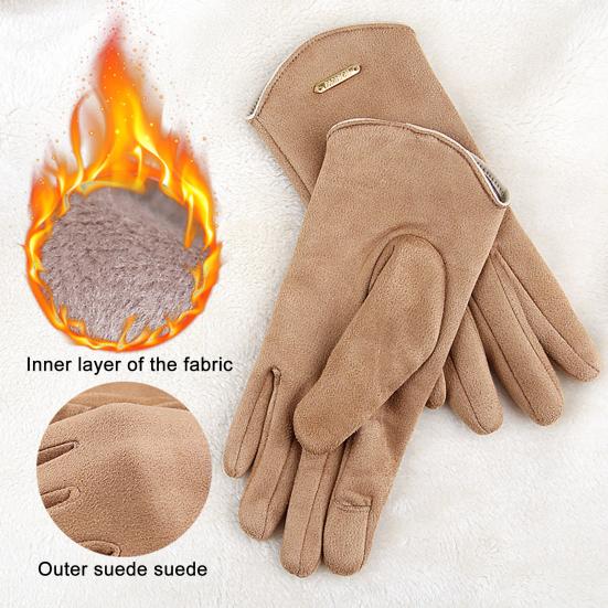 1 Pair Winter Cycling Gloves for Women Men Solid Color Touch Screen Five Finger Gloves Plush Lining Skiing Gloves