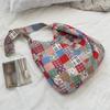 New retro ethnic style contrasting color collage shoulder messenger bag large capacity underarm canvas bag women