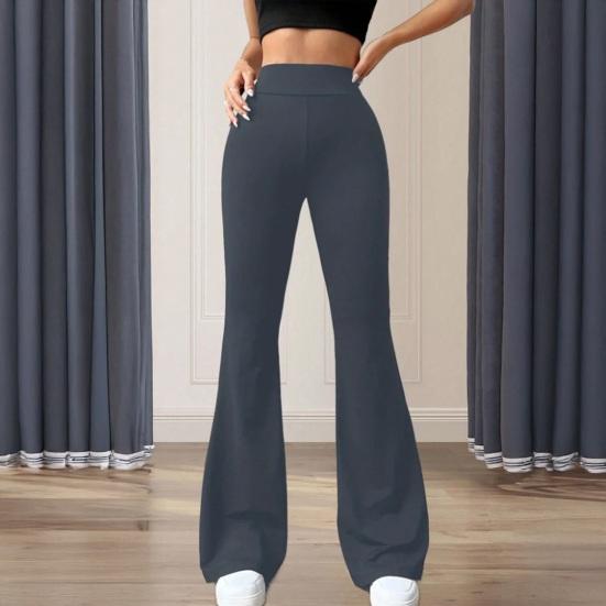 Women Pants High Waist Slim Fit Loose Leg Trousers Pure Color Yoga Running Walking Volleyball Flared Pants Everyday Wear