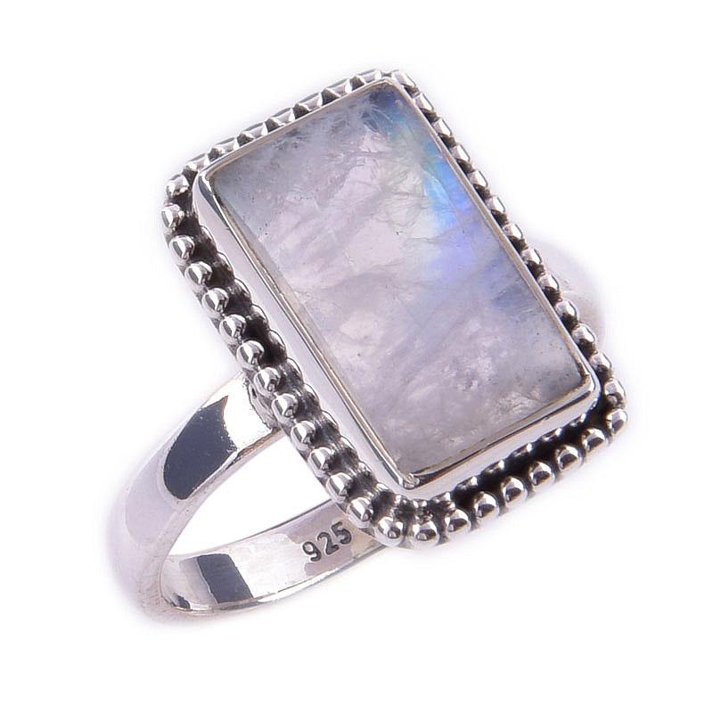 Natural Rainbow Moon Stone Gemstone Handmade 925 Sterling Silver Ring S.8 c7W50