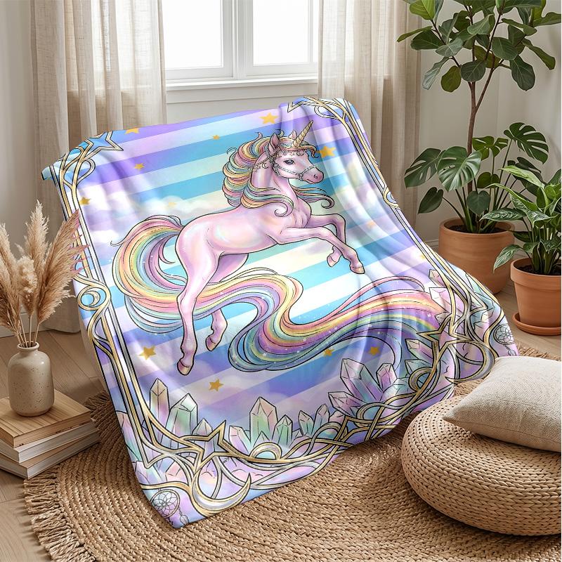 Fairy Pegasus with Rainbow Theme Blanket Lightweight Warm Flannel Blanket Decorative Throw Blanket for Home Decoration