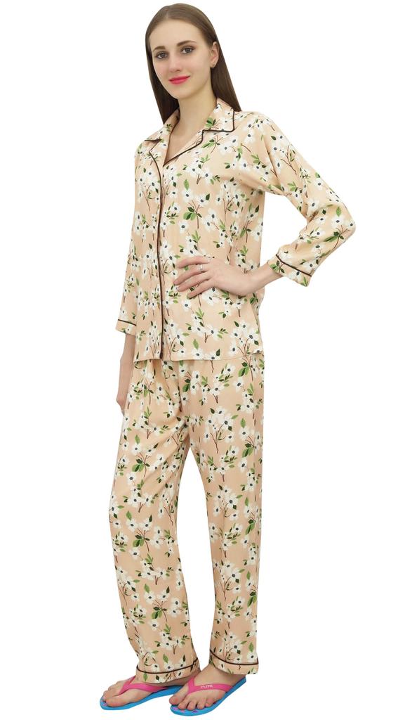 Bimba Peach Shirt With Elastic Waist Pajama Pant 2 Pcs Printe Night Wear