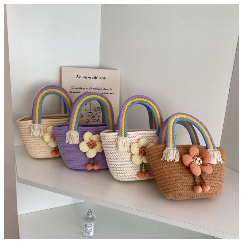 Straw Bag Female Cute New Korean Version Trend Small Fresh Rainbow Handbag Internet Celebrity Versatile Foreign Style Hand Bag