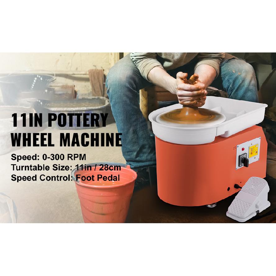 SucceBuy Electric Pottery Wheel Machine 28cm 350W Manual Handle Foot Pedal for School Ceramic Clay Working Forming DIY Art Craft