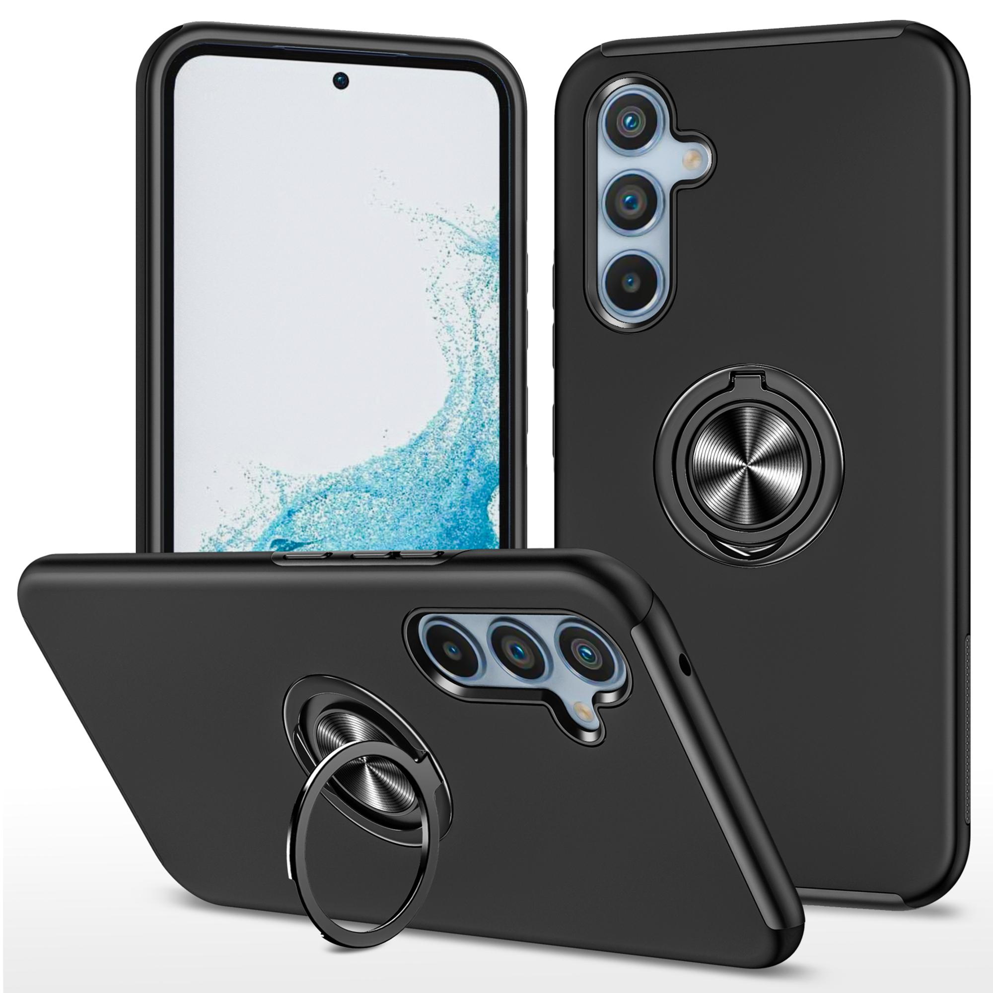 

Чехол для телефона Samsung Galaxy S24+ Slim-Fit из ПК+ТПУ с кольцевой подставкой Black