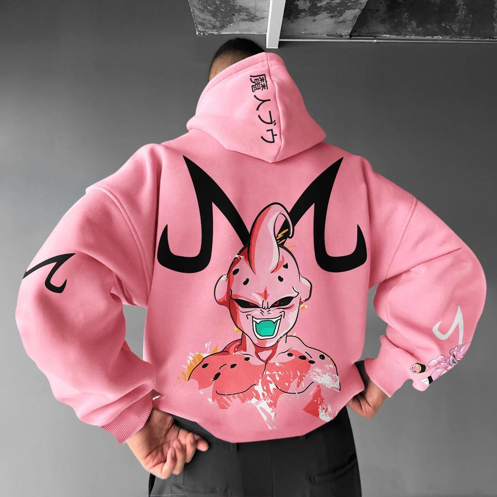 Dragon Ball Z Majin Buu Różowa Bluza z Kapturem Męska Streetwear Anime Bluza Cosplay Z Japońskim Nadrukiem Codzienny Pulower Dla Fanów Luźne Ubrania