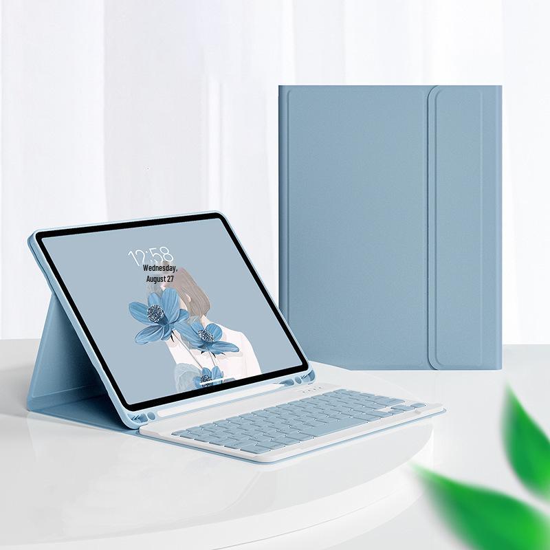Compatible with iPad 11 A16: 10th Gen 10.9" Leather Case with Detachable Bluetooth Keyboard & Magnetic Pencil Holder.