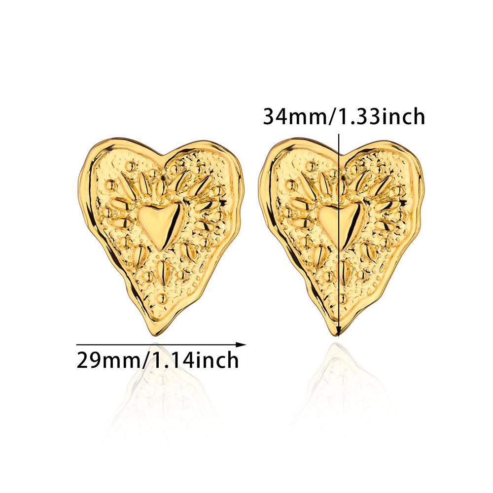 Stainless Steel Irregular Heart Texture Stud Earring for Women Gold Heart Wedding Aesthetic Earring Jewelry Accessories