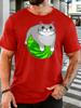 Unisex Cute Fat Cat On Watermelon Cartoon Graphic Cotton Short Sleeve Tee Crew Neck Soft Male Summer Casual Breathable Street Top