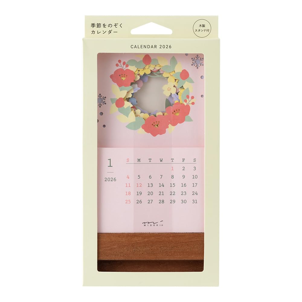 Midori 2026 Calendar, Desktop, Seasonal Calendar, Floral Pattern, 31368006