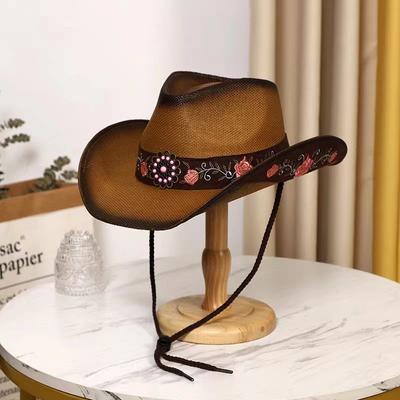 Orange Western Cowboy Straw Hat Spring And Summer Sun Protection Sun Hat Men'S And Women'S Cowboy Hat