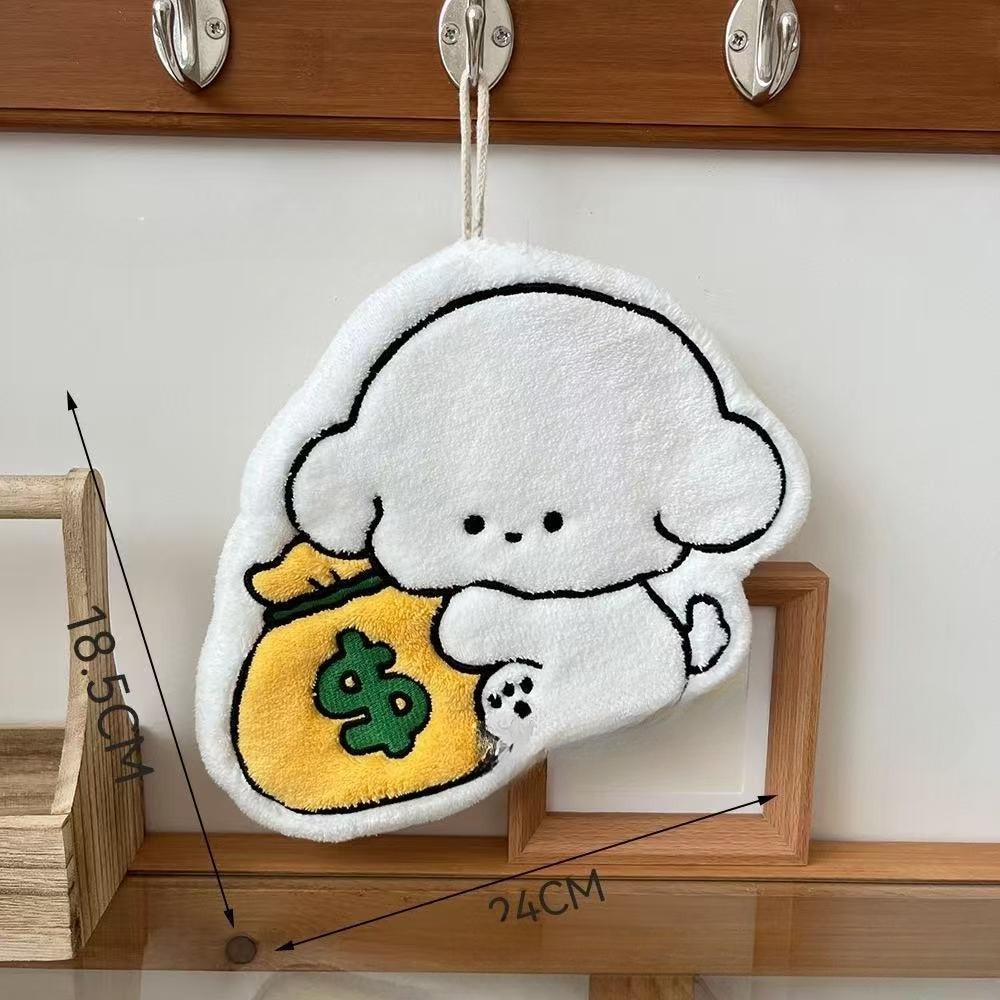 Cute Cartoon Dog Wall-hanging Thick and Super Absorbent Hand Towel Made of Coral Fleece, Small Square Towel for Kitchen and Bathroom