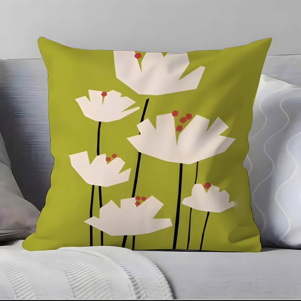 Colorful Flower Illustration Print Pillow Case Anti-dustmite Pillowcase Invisible zipper silky short plush Sofa cushion cover